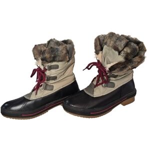 [Call It Spring] Faux Fur Duck Toe Lace Up Winter Boots Women 10